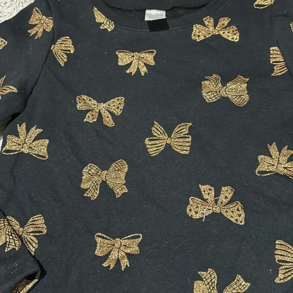 Carter’s 6 black grey gold bow sweatshirt hi low hemline nwt fleece line perfect